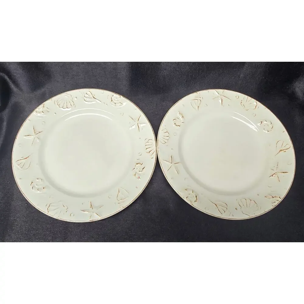 Thomson Hampton Seashell Starfish Embossed 3D Pattern Dinner & Dessert Plate Set
